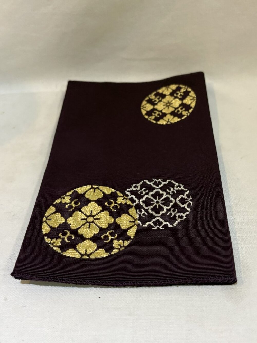 Japanese Woven Tapestry Envelope Pouch Gold on Purple New in Box